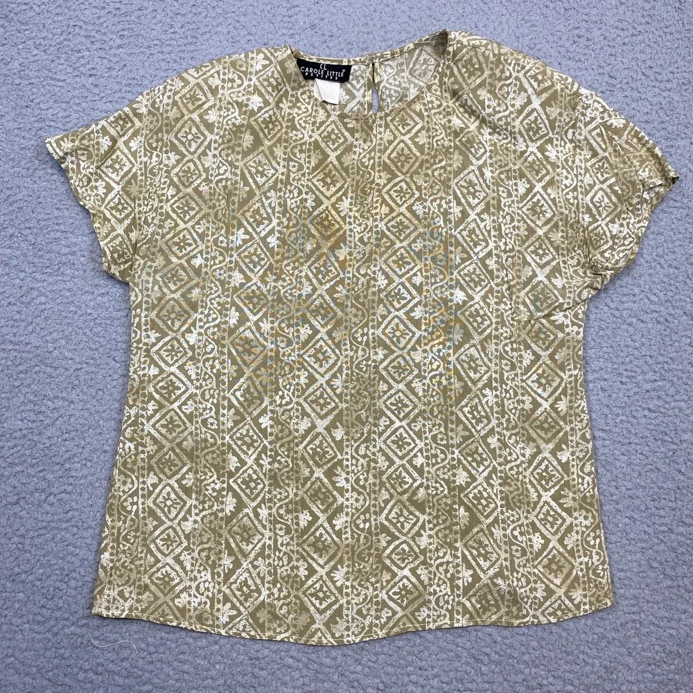 Carole Little Shirt Womens Petites Medium Geometric Print Blouse Top Boho‎